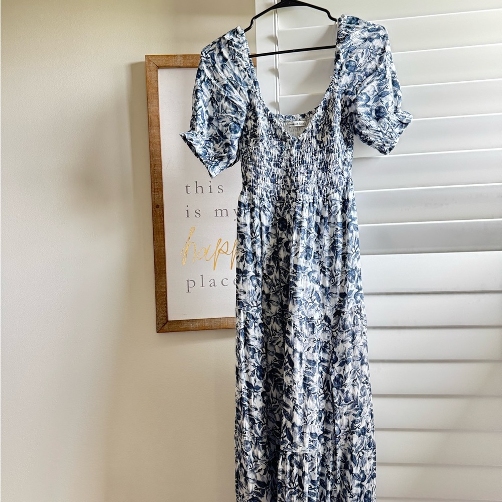 Abercrombie & Fitch Blue and White Ruffled Wrap Maxi Dress